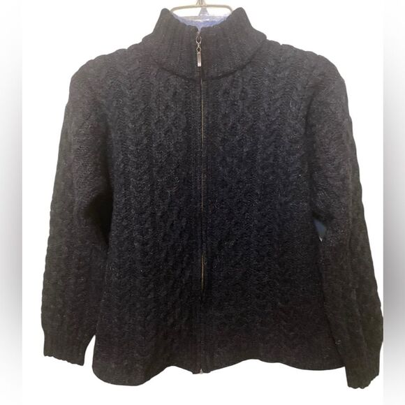 Ireland Inis Crafts 100% Merino Wool Zip Cable Knit Fisherman Sweater SZ Medium - Picture 2 of 9